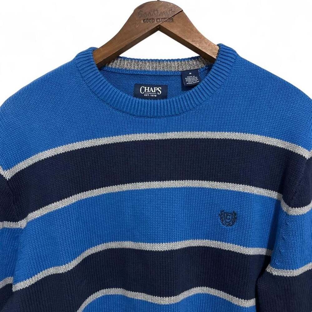 Chaps Est. 1978 Striped Crewneck Sweater Blue Navy Gray